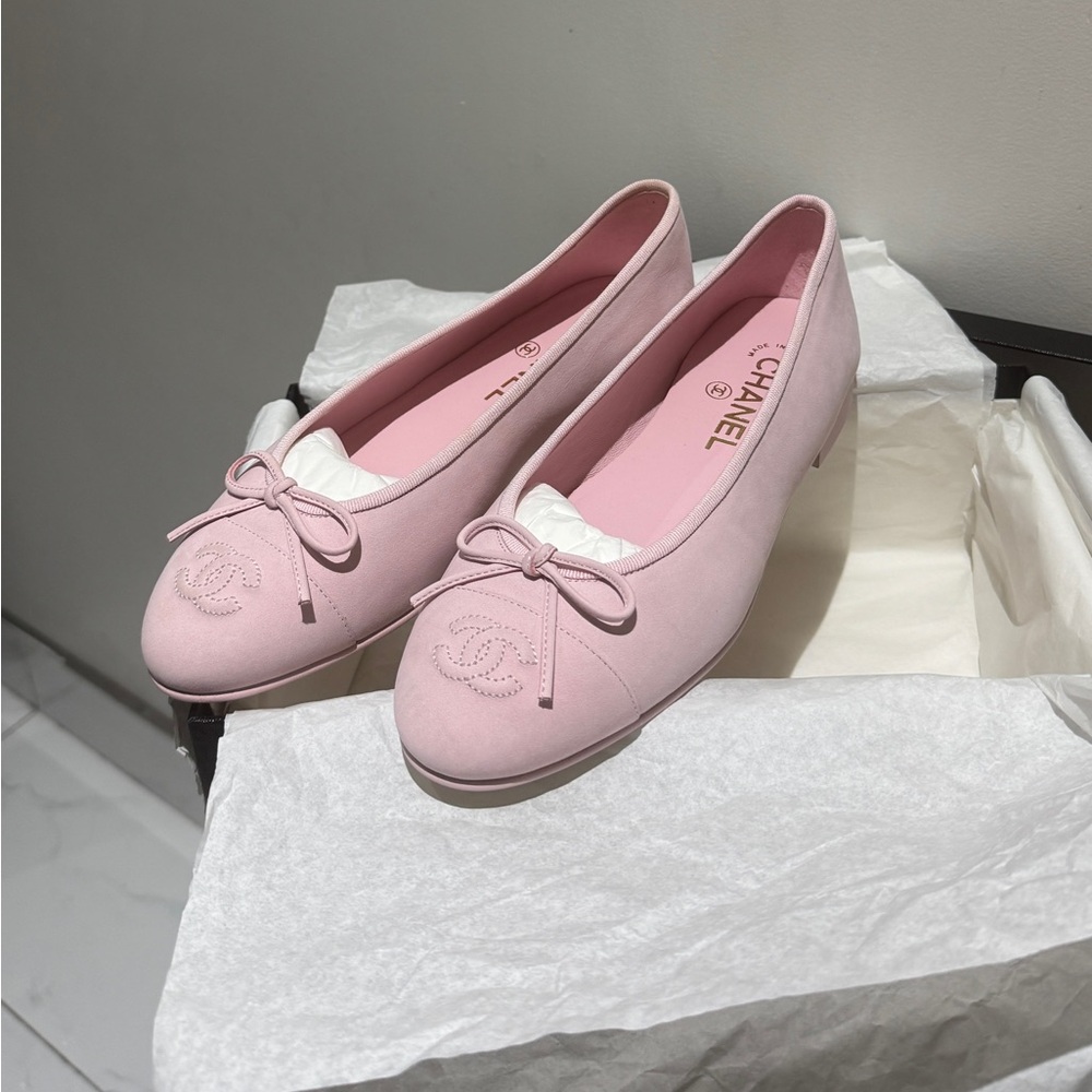 Chanel Pink Suede Ballerinas | Size 38 - Picture 8 of 10